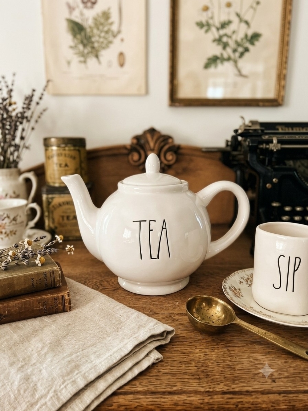 Rae Dunn Artisan Collection "TEA" Ceramic Teapot Farmhouse Cottagecore